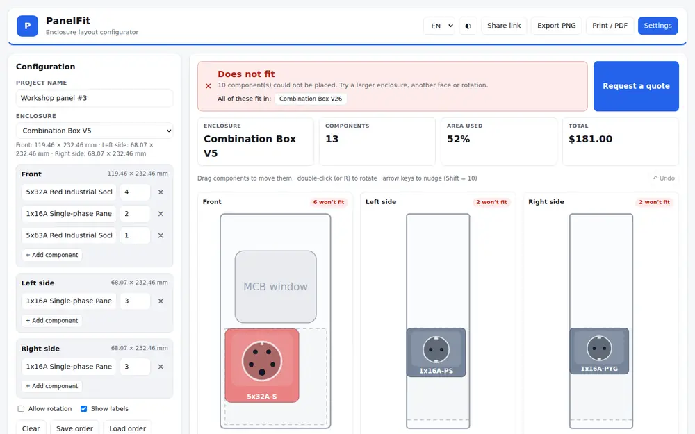 Does not fit message listing the boxes that fit